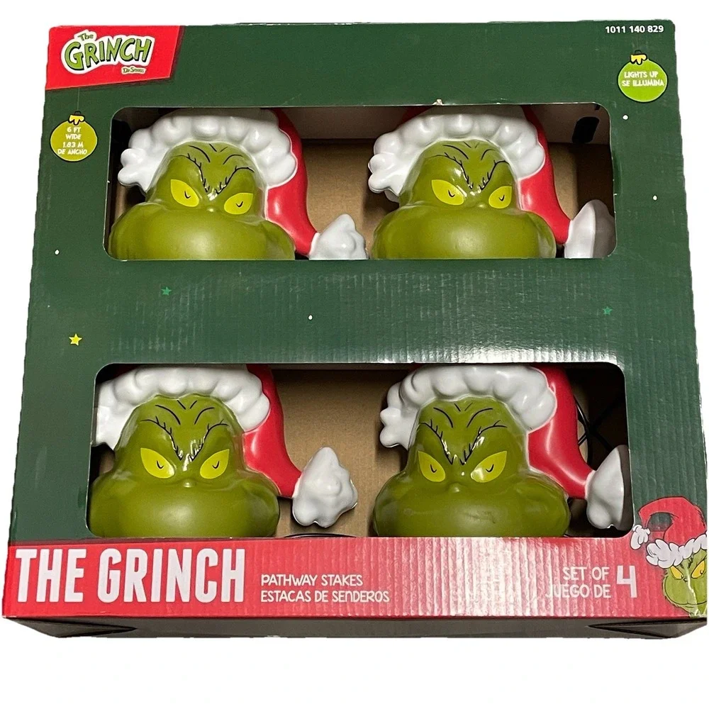 Lot 2 The Grinch Pathway Stakes Christmas Lights Set of 4‎ Each Dr Seuss Decor